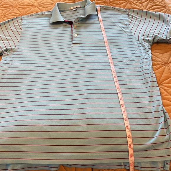 Peter Millar golf polo T-shirt size Large “ceramic” blue with burgundy stripes - Picture 10 of 11